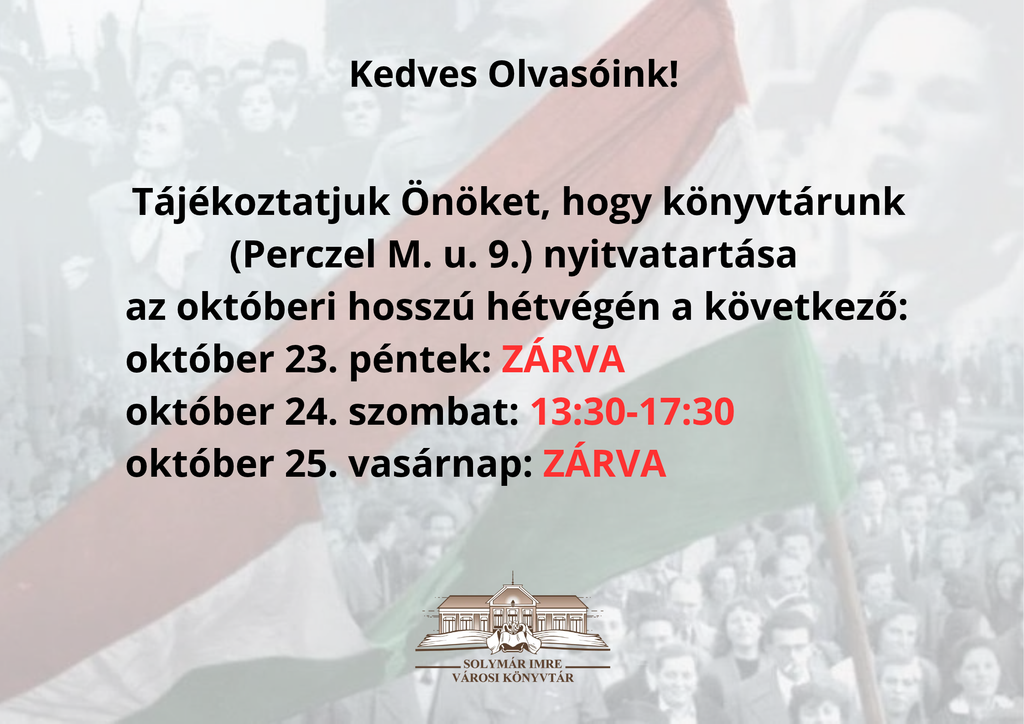 Könyvtári nyitvatartási tájékoztató plakát októberre